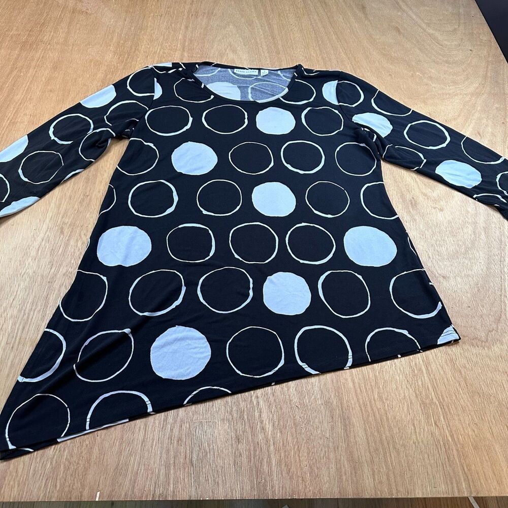Susan Graver Top Womens Small Black Polka Dot Tunic Asymmetrical Hem